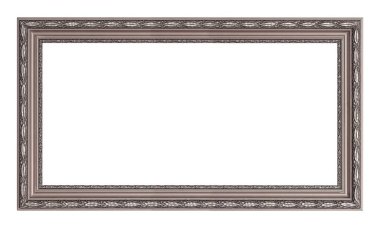 Beyaz arkaplanda izole edilmiş resimler, aynalar veya fotoğraf için panoramik gümüş çerçeve