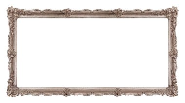 Beyaz arkaplanda izole edilmiş resimler, aynalar veya fotoğraf için panoramik gümüş çerçeve