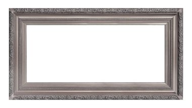 Beyaz arkaplanda izole edilmiş resimler, aynalar veya fotoğraf için panoramik gümüş çerçeve