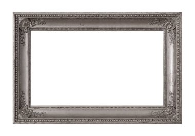 Beyaz arkaplanda izole edilmiş resimler, aynalar veya fotoğraf için panoramik gümüş çerçeve
