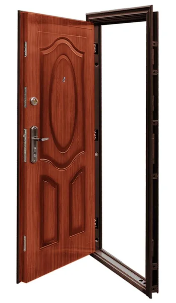 Модель Відкритих Вхідних Металевих Дверей Ізольовано Білому Тлі — стокове фото