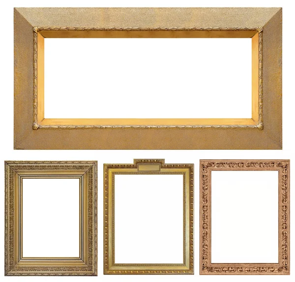 Set Van Gouden Lijsten Voor Schilderijen Spiegels Foto Geïsoleerd Witte — Stockfoto