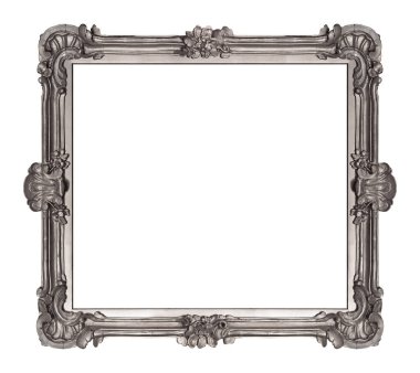 Beyaz arka planda izole edilmiş resimler, aynalar ya da fotoğraf için gümüş çerçeve. Kırpma yolu ile tasarım ögesi