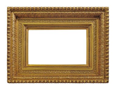 Tablolar, aynalar veya beyaz arka planda izole edilmiş fotoğraf için altın çerçeve. Kırpma yolu ile tasarım ögesi