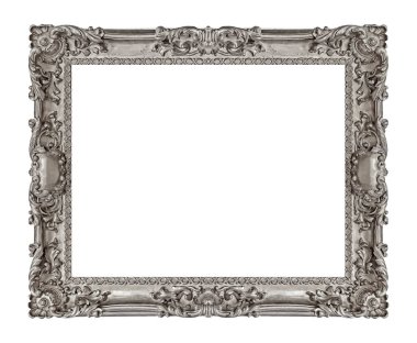 Beyaz arka planda izole edilmiş resimler, aynalar ya da fotoğraf için gümüş çerçeve. Kırpma yolu ile tasarım ögesi