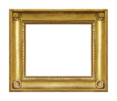 Tablolar, aynalar veya beyaz arka planda izole edilmiş fotoğraf için altın çerçeve. Kırpma yolu ile tasarım ögesi