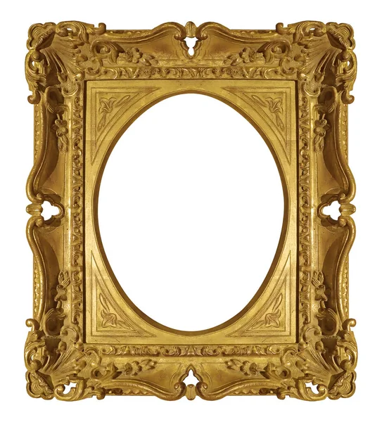 Золотая Рамка Картин Зеркал Фотографий Белом Фоне Элемент Дизайна Траекторией — стоковое фото