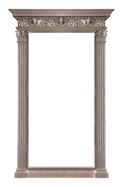 Beyaz arka planda izole edilmiş resimler, aynalar veya fotoğraf için panoramik gümüş çerçeve. Kırpma yolu ile tasarım ögesi