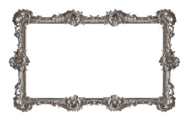 Beyaz arka planda izole edilmiş resimler, aynalar veya fotoğraf için panoramik gümüş çerçeve. Kırpma yolu ile tasarım ögesi