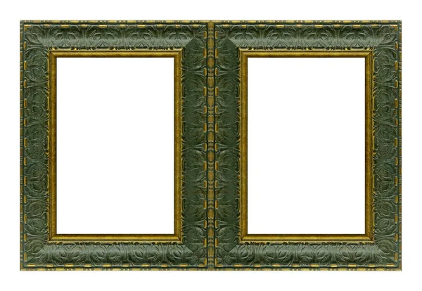 Double Wooden Frame Diptych Paintings Mirrors Photos Isolated White Background — Stock Photo, Image