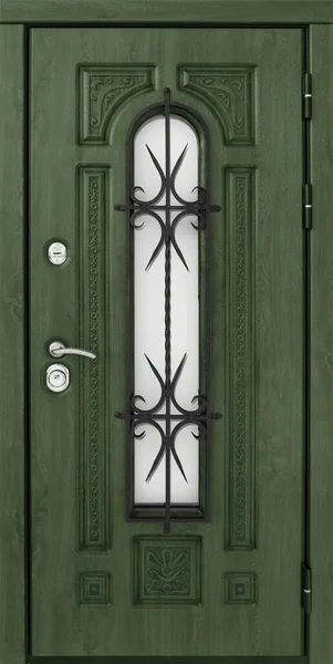 Υπόδειγμα Μεταλλικής Πόρτας Εισόδου Που Απομονώνεται Λευκό Φόντο — Φωτογραφία Αρχείου