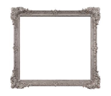 Beyaz arkaplanda izole edilmiş resimler, aynalar veya fotoğraf için gümüş çerçeve