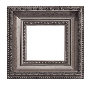Beyaz arkaplanda izole edilmiş resimler, aynalar veya fotoğraf için gümüş çerçeve