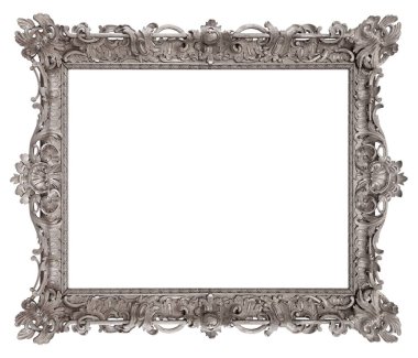 Beyaz arkaplanda izole edilmiş resimler, aynalar veya fotoğraf için gümüş çerçeve