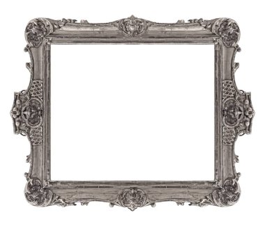 Beyaz arkaplanda izole edilmiş resimler, aynalar veya fotoğraf için gümüş çerçeve
