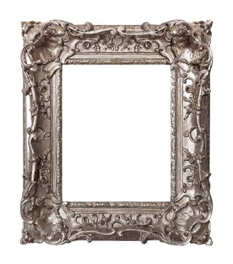 Beyaz arkaplanda izole edilmiş resimler, aynalar veya fotoğraf için gümüş çerçeve