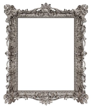 Beyaz arkaplanda izole edilmiş resimler, aynalar veya fotoğraf için gümüş çerçeve