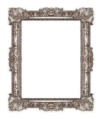 Beyaz arkaplanda izole edilmiş resimler, aynalar veya fotoğraf için gümüş çerçeve
