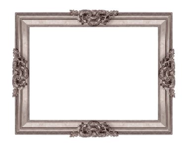 Beyaz arkaplanda izole edilmiş resimler, aynalar veya fotoğraf için gümüş çerçeve
