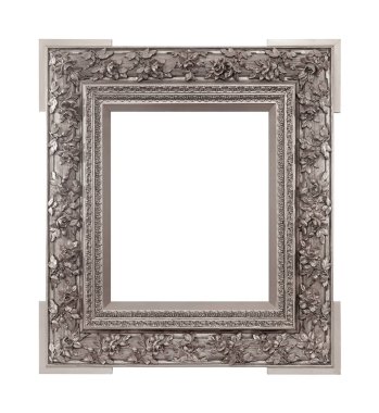 Beyaz arkaplanda izole edilmiş resimler, aynalar veya fotoğraf için gümüş çerçeve