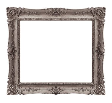 Beyaz arkaplanda izole edilmiş resimler, aynalar veya fotoğraf için gümüş çerçeve