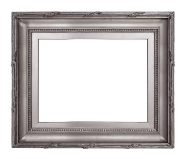 Beyaz arkaplanda izole edilmiş resimler, aynalar veya fotoğraf için gümüş çerçeve