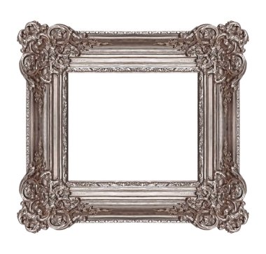 Beyaz arkaplanda izole edilmiş resimler, aynalar veya fotoğraf için gümüş çerçeve