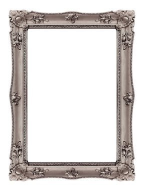 Beyaz arkaplanda izole edilmiş resimler, aynalar veya fotoğraf için gümüş çerçeve