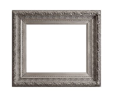 Beyaz arkaplanda izole edilmiş resimler, aynalar veya fotoğraf için gümüş çerçeve
