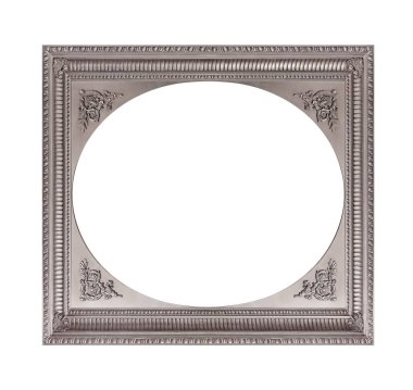 Beyaz arkaplanda izole edilmiş resimler, aynalar veya fotoğraf için gümüş çerçeve