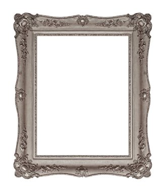 Beyaz arkaplanda izole edilmiş resimler, aynalar veya fotoğraf için gümüş çerçeve