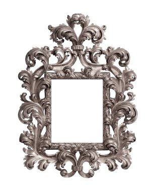 Beyaz arkaplanda izole edilmiş resimler, aynalar veya fotoğraf için gümüş çerçeve