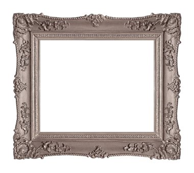 Beyaz arkaplanda izole edilmiş resimler, aynalar veya fotoğraf için gümüş çerçeve