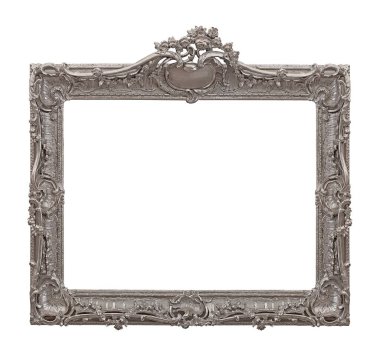 Beyaz arkaplanda izole edilmiş resimler, aynalar veya fotoğraf için gümüş çerçeve