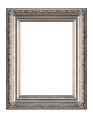 Beyaz arkaplanda izole edilmiş resimler, aynalar veya fotoğraf için gümüş çerçeve