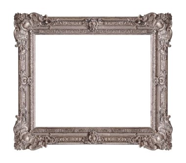 Beyaz arkaplanda izole edilmiş resimler, aynalar veya fotoğraf için gümüş çerçeve