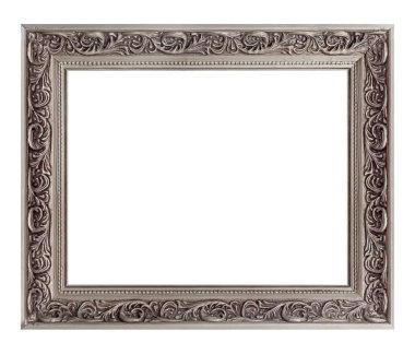 Beyaz arkaplanda izole edilmiş resimler, aynalar veya fotoğraf için gümüş çerçeve