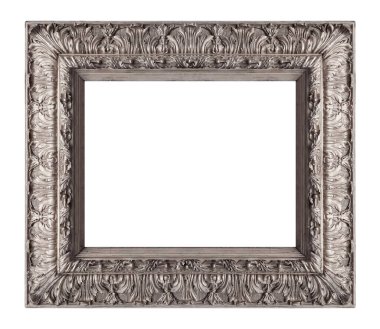 Beyaz arkaplanda izole edilmiş resimler, aynalar veya fotoğraf için gümüş çerçeve