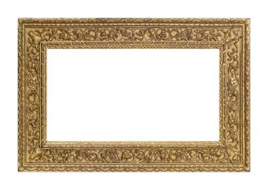 Beyaz arkaplanda izole edilmiş resimler, aynalar veya fotoğraf için panoramik altın çerçeve