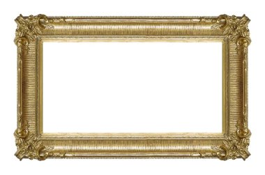 Beyaz arkaplanda izole edilmiş resimler, aynalar veya fotoğraf için panoramik altın çerçeve