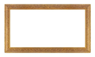 Beyaz arkaplanda izole edilmiş resimler, aynalar veya fotoğraf için panoramik altın çerçeve