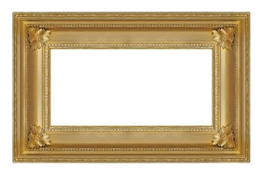 Beyaz arkaplanda izole edilmiş resimler, aynalar veya fotoğraf için panoramik altın çerçeve