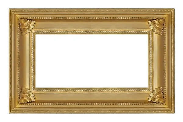 Panoramisch Gouden Kader Voor Schilderijen Spiegels Foto Geïsoleerd Witte Achtergrond — Stockfoto