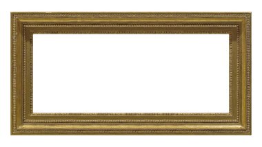 Beyaz arka planda izole edilmiş resimler, aynalar veya fotoğraf için panoramik altın çerçeve. Kırpma yolu ile tasarım ögesi