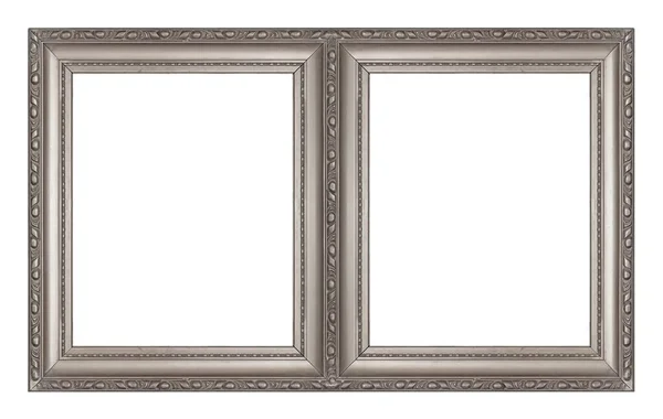 Double Silver Frame Diptych Paintings Mirrors Photos Isolated White Background — Stock Photo, Image