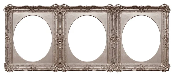 白の背景に隔離された絵画 鏡や写真のためのトリプルシルバーフレーム 三つ編み クリッピングパスを持つデザイン要素 — ストック写真