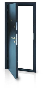 Açık metal kapı modeli beyaz arkaplanda izole edildi