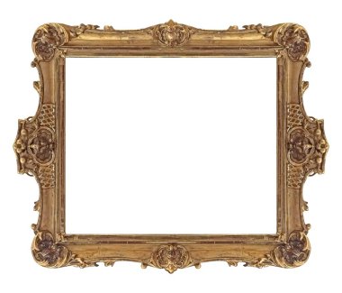 Beyaz arkaplanda izole edilmiş resimler, aynalar veya fotoğraf için altın çerçeve