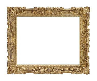 Beyaz arkaplanda izole edilmiş resimler, aynalar veya fotoğraf için altın çerçeve