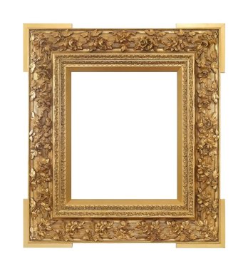 Beyaz arkaplanda izole edilmiş resimler, aynalar veya fotoğraf için altın çerçeve
